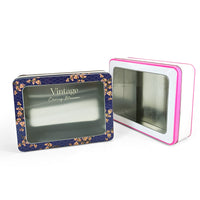 Jinyuanbao empty rectangle window hinged tin box for food