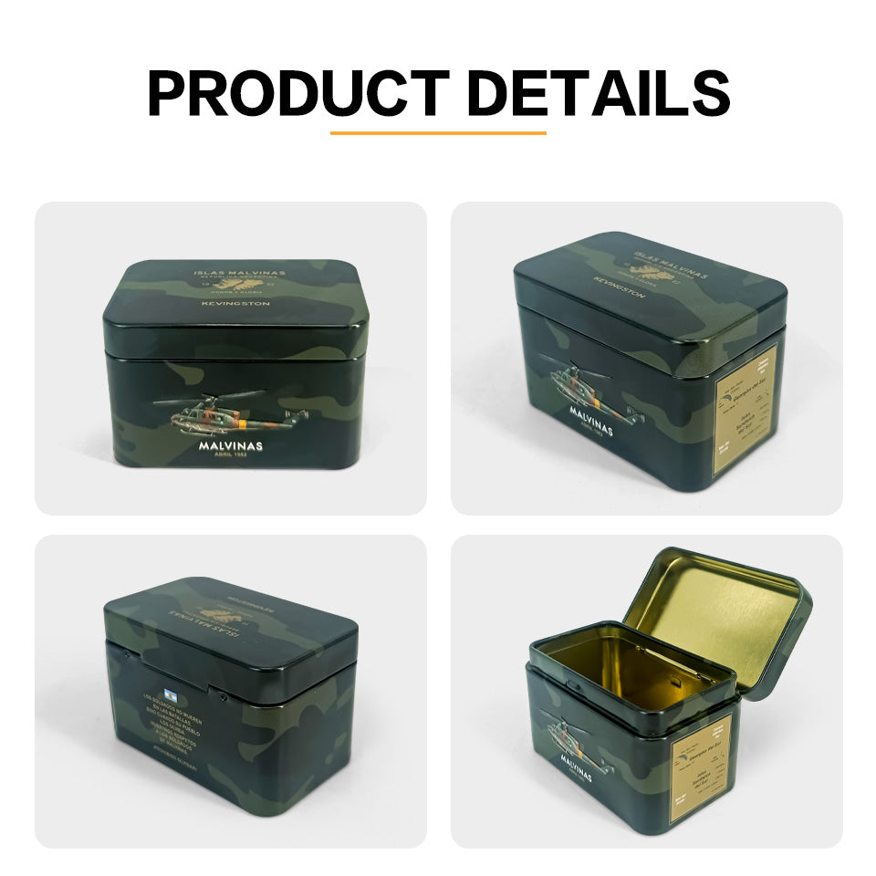 Jinyuanbao customized portable green rectangular tin can with hinged lid