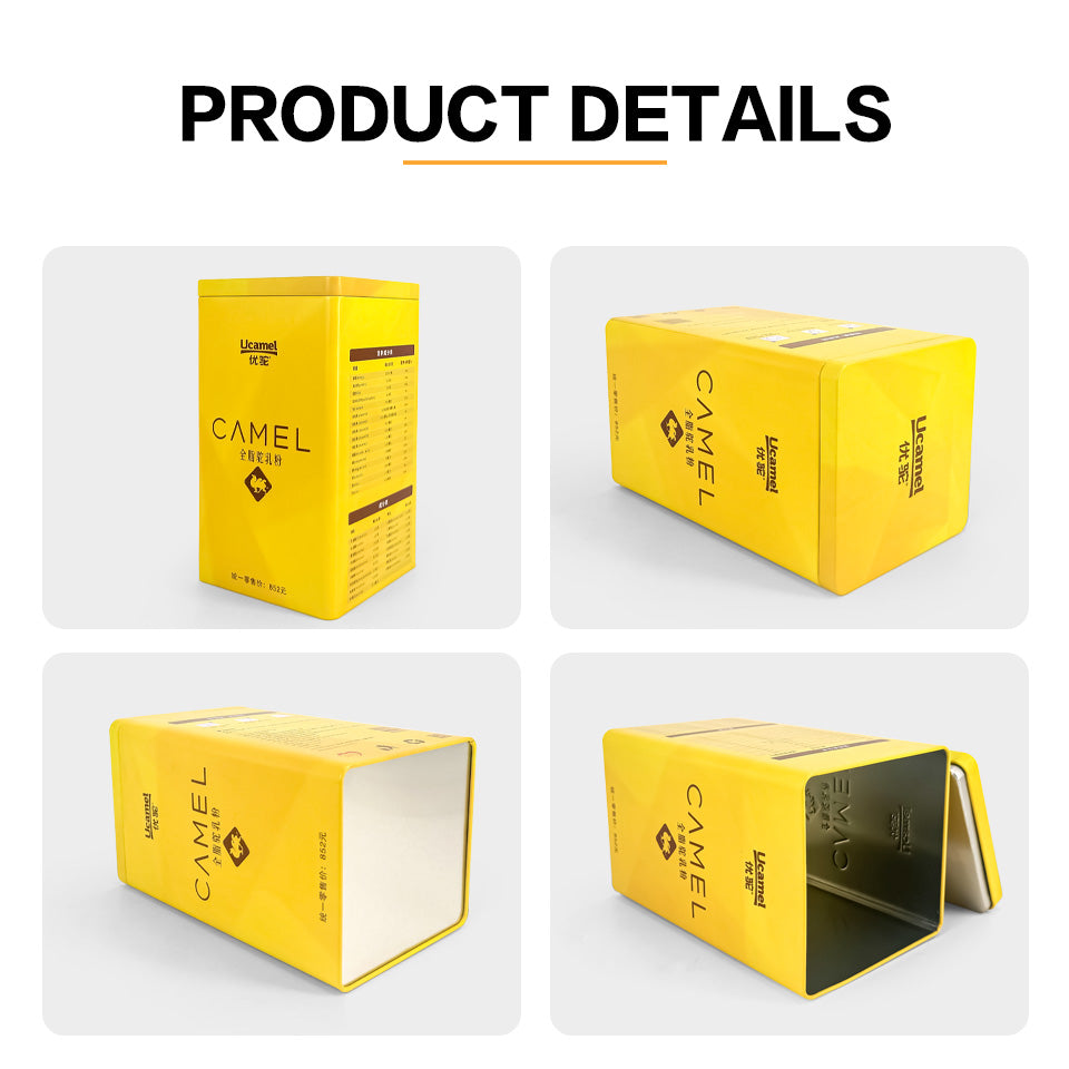 Jinyuanbao OEM yellow rectangular metal tin for Milk Camel Powder