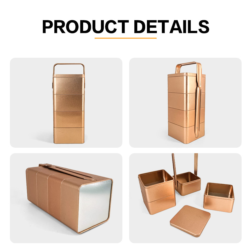 Jinyunabao luxury luxury gold square handle metal lunch tin box 