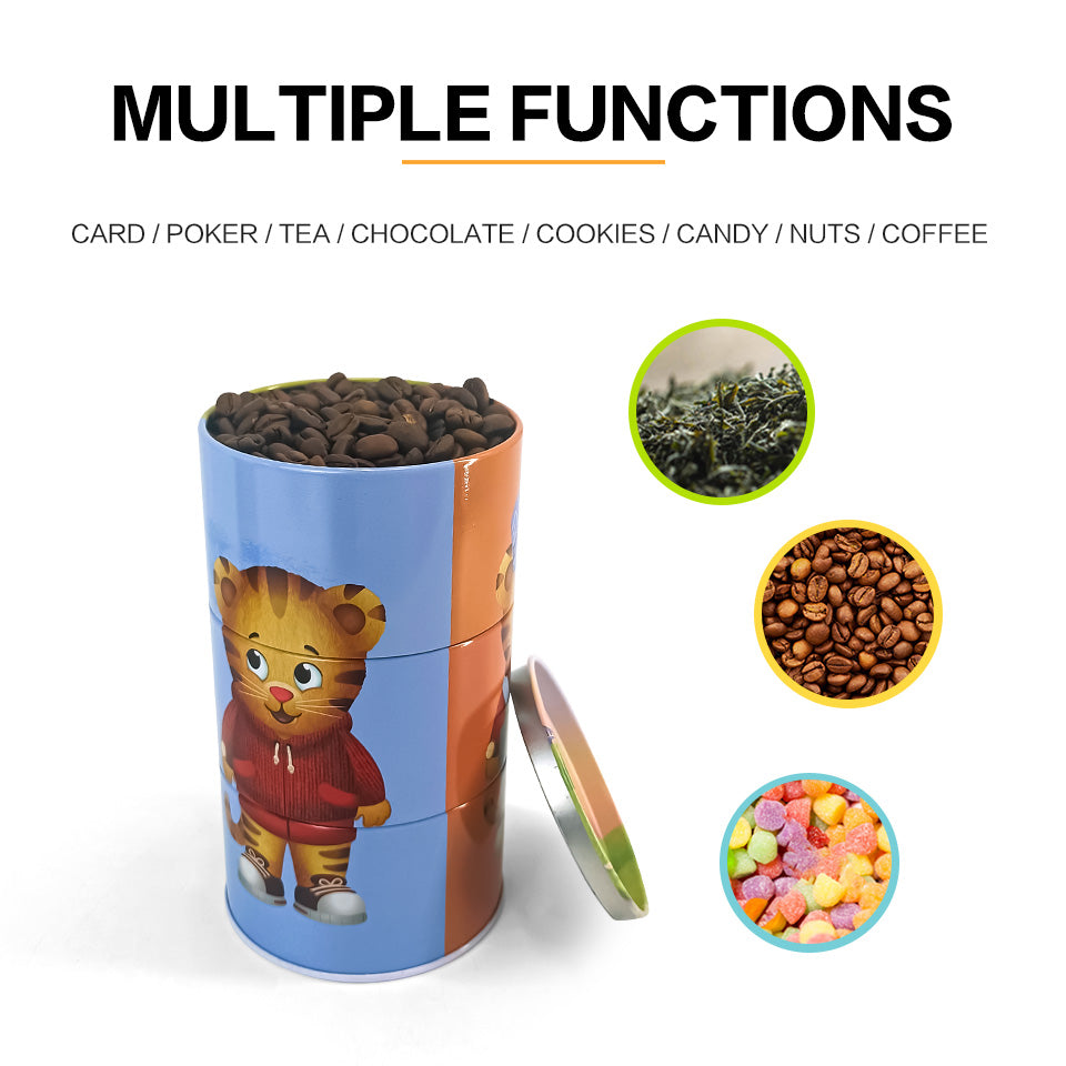 Jinyuanbao fashion cartoon round rotatable tin can for food package